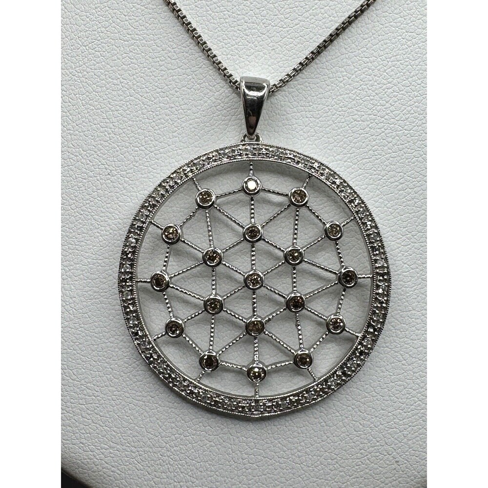 JWBR Sterling Canary Diamond Web Pendant Necklace 18" Chain Stamped - Picture 2 of 7